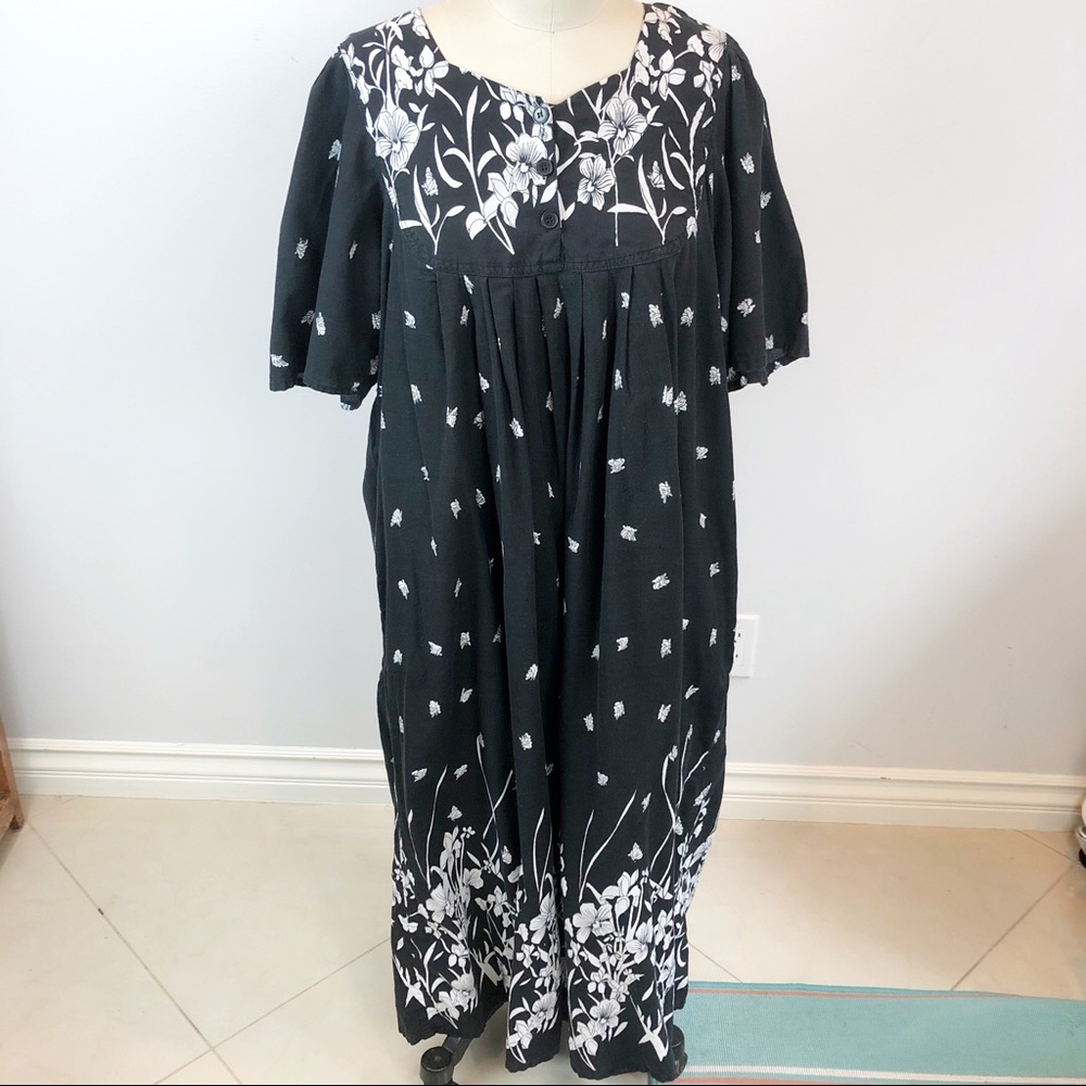 Vtg LOUNGEES Boho Mumu Maxi Caftan House Dress